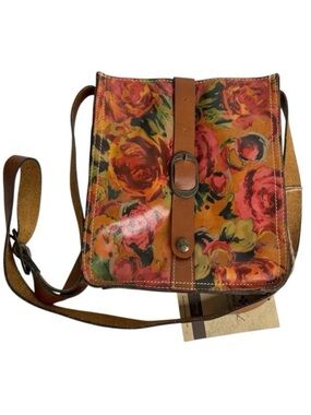 Patricia Nash Floral Leather Crossbody in Brown, Pink and Green